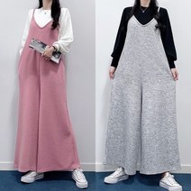 매일리룩 여성 빅사이즈 골지 와이드 점프수트 팬츠