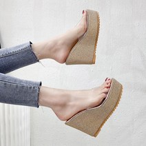 투명 젤리 스트랩 미끄럼방지창 11cm 가보시 웨지힐 뮬슬리퍼