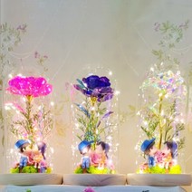 LED 장미 크리스탈 홀로그램 유리돔 카네이션 벤치커플 피규어 인테리어무드등 추석 명절 선물 발렌타인데이 화이트 성년의날 커플 신혼부부 어버이날 스승의날 드라이플라워, 퍼플