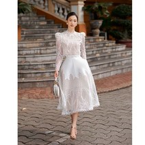 여성 셋업 자수 스커트 레이스 블라우스 펀칭 투피스