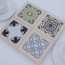 북유럽풍 타일 냄비받침 우드 컵받침대, 화이트