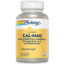 Solaray CalMag 필수 미네랄이 함유된 칼슘 마그네슘 스트론튬 비타민 D3 및 K2 30회 분량 120베지캡슐, 1개, 120개