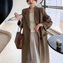 봄가을 여성용 롱 정장자켓 심플 캐주얼 카라넥 더블 트렌치코트 프리미엄 오피스룩 데일리 클래식 바람막이 점퍼