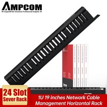 ampcom 1u 케이블 관리 수평 마운트 19인치 서버 랙 1224 슬롯 금속 핑거 덕트 와이어 오거나이저(커버 포함), 24슬롯