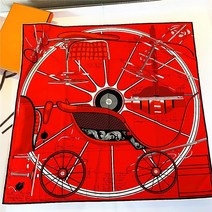 사륜바이크 트레일러90cm x 스퀘어 스카프 럭셔리 브랜드 능직 실크 롱 스몰 여성용 휠 자전거 프린트 머, 01 빨간