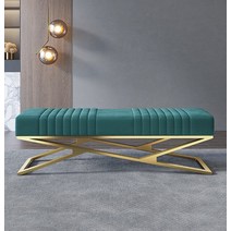 벤치형쇼파 등받이없는쇼파 카페체어 일자형 벨벳 2인용, 블루 (140×38×42cm)