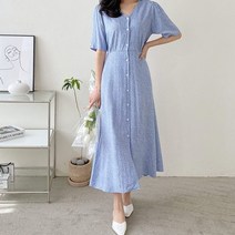리카 플라워원피스)뒷리본끈 꽃무늬원피스 사리꽃무늬 반팔 시보리소매 여름원피스 꽃무늬패턴 프린팅 단추 브이넥