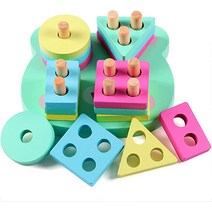 Lewo Toddler Toys Wooden Puzzles Stacking Toy Shapes Sorter Preschool Shape Color Recognition Educ, 1개