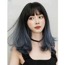 단발가발 헤어 세트 여성 똑단발 앞머리 투톤, 상세 페이지 참고, 그라데이션 헤이즈 블루