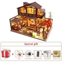 DIY 미니어처 하우스 대형 인형의 집 Diy 키트 일본 빌라 빌딩 조립 모델 나무 가구 키덜트 크리스마스 선물, house-006