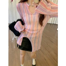 나염 그라데이션 니트 디자인 루즈핏 스트라이프 선탑