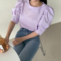 [시크블랙]초이스 퍼프 라운드 블라우스