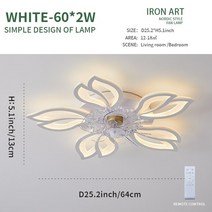 천장 실링 팬 원격 제어 실내 거실 침실 홈 장식 LED 높은 밝기 램프, 02 110V-NOAPP, 10 White 64x64x13CM