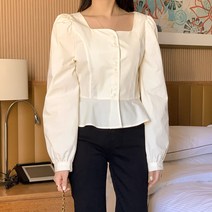 스퀘어넥 퍼프 셔링 플레어 크롭 셔츠 페미닌 블라우스 봄코디