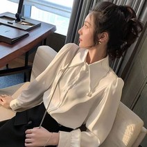 urkoteer 쉬폰 블라우스 솔리드 루즈핏 빈티지 코디 탑 YL-94