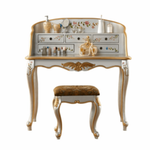 뷰로데스크 원목 화장대 책상 침실 가정용 다용도 테이블, 조립식, 핑크