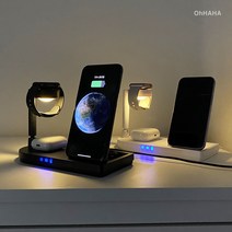오하하 3in1 갤럭시 아이폰 애플 워치 에어팟 버즈 무선 충전기 거치대 15W, 애플 아이폰 심플 화이트