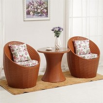 야외 2인용 티테이블 의자 세트 베란다 발코니 커피 라탄 다용도 옥상 가든 마당 정원, J.옐로 풀 3종 세트