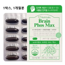 뉴트리랩스 브레인 포스 맥스 뇌 영양제 ps 300mg 포스파티딜세린 메모라이즈 은행잎추출물 피에스 기억력 집중력 인지력 개선 수험생 성장기 청소년 중년 장년 노년 건강 추천, 1개, 1개당 1200mgX60캡슐