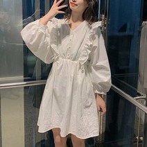 코튼 원피스 허리밴딩 프릴 레이스 러블리 스타일