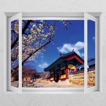 [바보사랑] ih338-맑은 하늘아래 기와집_창문그림액자_뮤럴시트지[꾸밈], 상세 설명 참조, 타입선택:D타입-엘레강스실버