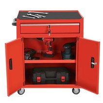 산업용 철제 양문 공구함 대차 공장 작업대 공구 카트, 2문 1서랍 레드