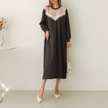 시크루즈 룩카 V레이스 배색 루즈핏 원피스_BDOE856