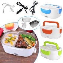 2 in 1 Car& Home Electric Heated Lunch Box Portable 12V 110V 220V Bento Boxes Food Heater Rice Conta, green_US plastic