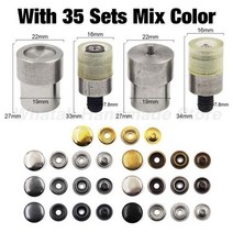 뱃지제작 스냅 패스너 버튼 다이 설치 프레스 몰드 핸드 기계용 가죽 공예 12.5/15/17/20mm, With 35pcs Mix Color, 20mm(201)