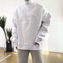 남자 기모 레터링 자수 오버핏 레이어드 검정 반폴라 맨투맨 티셔츠 3컬러