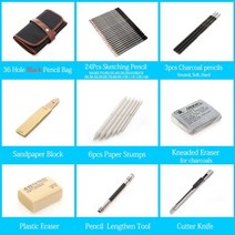 연필 드로잉 미술용 미술연필 인물화 미술 연필 신학기 새학기 문구용품2739pcs 스케치 세트 전문 스케치 드로잉 키트 화가 학교 학생을위한 나무 가방 미술 용품, 36 블랙 스케치 세트