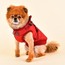 퍼피아 프로 강아지 가슴줄 일체형 겨울 패딩 점퍼 하네스, 와인