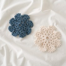 슬로우모먼츠 눈꽃 컵받침 - 코바늘 뜨개질 키트 (동영상 포함), 금속 코바늘 4/0-6/0 +돗바늘 추가, 연그레이
