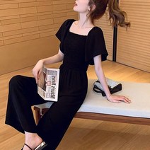 여성 점프수트 스퀘어넥 여름 반팔 슈트