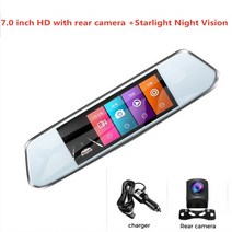 스트림캠 삼각대 클립 거치대 car dvr 10 인치 스트림 미디어 듀얼 렌즈 비디오 레코더 백미러 대시 캠 전면 및 후면 카메라 야간 투시경 대시 캠, 7.0후방 카메라 포함, 씨엔, 16g