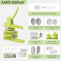 버튼프레스 버튼 메이커 기계 25mm 핀 300 피스 배지 프레스 부품 및 서클 커터 그림, 01 Green Kit