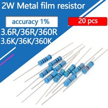 20pcs 2W 금속 필름 저항기 3R6 36R 360R 3K6 36K 360K 3.6 36 360 Ohm R K 정확도 1% 5 색 링 저항 0.1R-10M, [01] MF 2W 0.1R 20pcs