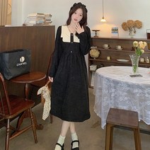 코듀로이 헵번풍 원피스 가을겨울 하이웨이스트 슬림핏 롱 스커트