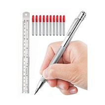 : NANOXITY 금속 스크라이버 추가 교체 마킹 팁 10개가 있는 텅스텐 카바이드 1개 자석 클립 포함 유리/세라믹/금속 시트용 알루미늄 에칭 조각 펜 스테인리스 스틸 눈금자