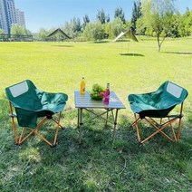 세계일주 아웃도어 숲 캠핑 의자 2p + 테이블 1p 캠핑 의자 테이블 세트, 3 피스 세트 (녹색)