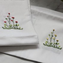 우아한 꽃자수 광목20수 원단 화이트바탕 야생화 2종 대폭, 레드