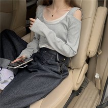 돌체비타샵 어깨 트임 이중 레이어드 크롭 니트