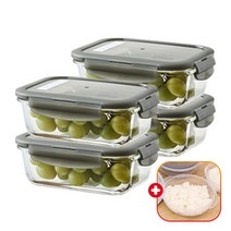 락앤락 오븐글라스 내열유리 밀폐용기 4개+가쯔1개 세트 냉장고/냉동실정리 전자렌지 반찬통 이유식/햇반 밥 보관 레인지, 직사각 630ml, 4개