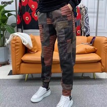DFMEI 남성 6포켓 캐주얼 팬츠 잔발 패치 슬림 배기 팬츠 동