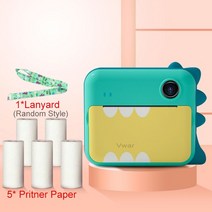 사진인화기 가정용프린터기 핸드폰사진인화기카메라 인스턴트 프린터 아이들을위한 생일 선물 공룡 사진 비, 05 Green 5xP P