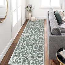 Morebes 빈티지 세탁 가능한 러너 러그 복도용 러너 러그 5.1x20.3cm(2x8인치) 미끄럼 방지 욕실 매트 디스트레스드 꽃무늬 러그 실내 바닥 카펫 러너 주방 입, Mineral Blue