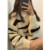힙가리는 도톰 따뜻 남심저격 물결 얼룩말 줄무늬 캐쥬얼룩 루즈 아방핏 빈티지 겨울 꽈배기 단가라니트