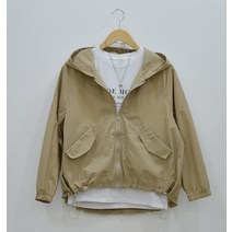 언발 얇은 여성 후드 바람막이 봄 간절기 숏 야상 카키 루즈핏 점퍼 (언발스트링)