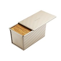 MONFISH Pullman 로프 팬 – 뚜껑이 있는 로프 팬 - 웨이브 논스틱 토스트 몰드 - 빵 베이킹 팬 샴페인 골드 (21.6x12.1x11.4cm(8.5x4.75x4.5인