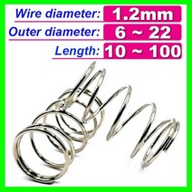 304 스테인레스 스틸 스프링 와이어 직경 1.2mm 압축 압력 스프링 로터 리턴 버퍼 Cylidrical 코일 Od 6mm ~ 22mm 10 개, 1.2mm Wire diameter, 15mm Outer diameter, 15mm Length (10pcs)